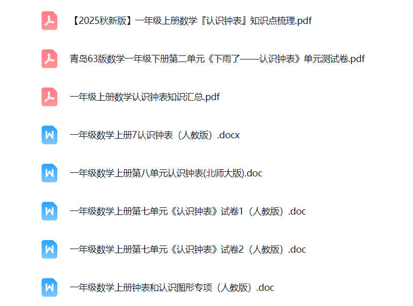 小学一年级钟表数学题打印版-晨风闲鱼